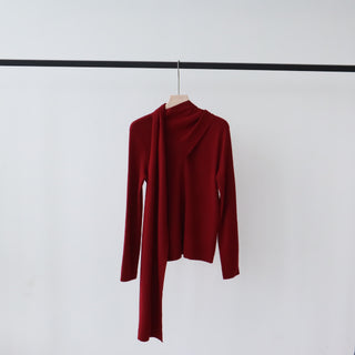 Long Sleeve Knit Top with Attached Scarf Detail and Regular Length