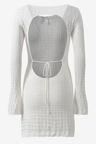 Open Back Knit Mini Dress with Long Flared Sleeves