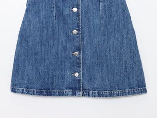 Sculpted Button-Front Denim Mini Dress — Sleeveless Fitted A-Line