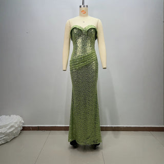Strapless Sequin Corset Ruched Long Dress