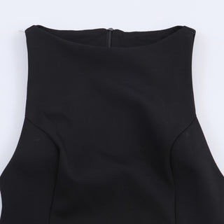 Sleeveless Structured Crepe A-Line Mini Dress with Contrast Bow Design