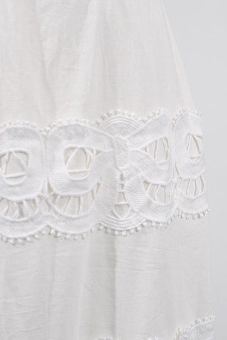 Statement Lace Cutwork Belted Tiered Long Dress