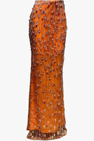 Pearl & Crystal Embellished Strapless Long Dress