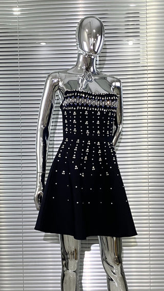 Crystal Bandage Embellished Strapless Sleeveless A-Line Mini Dress