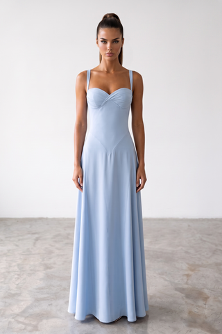 Ruched Sweetheart Corset Long Dress – Lace-Up Back Evening Dress