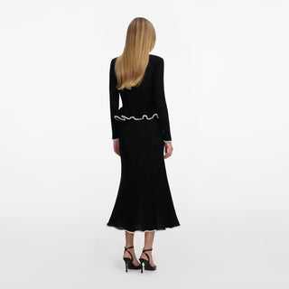 Contrast Trim Peplum Knit Top & Long Skirt Set