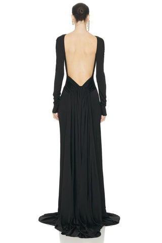 Stretch Jersey Open-Back Draped Long Dress
