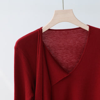 Long Sleeve Knit Top with Attached Scarf Detail and Regular Length