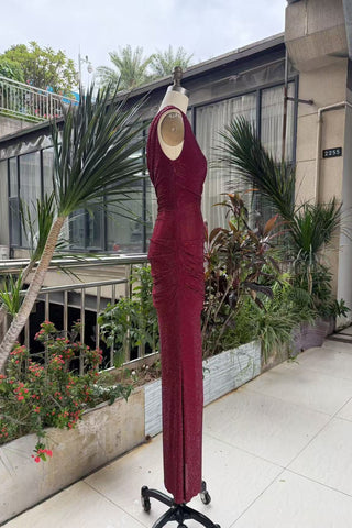 One-Shoulder Shimmer Mesh Long Evening Dress