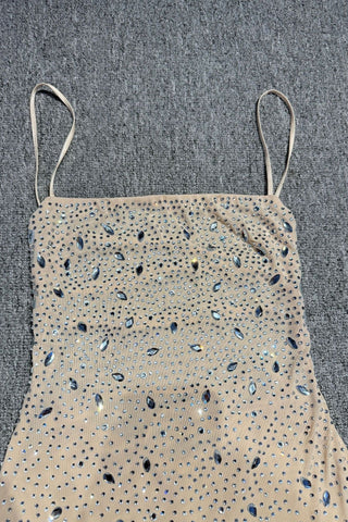 Crystal Embellished Backless Evening Mesh Long Dress