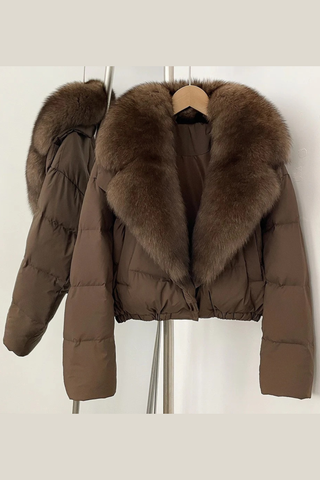 Cropped Puffer Jacket with Faux Fur Collar