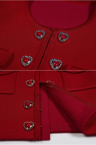 Heart-Button Knitted Cardigan and High-Waist Pencil Skirt Two-Piece Set