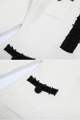 V-Neck Tweed Mini Dress with Front Pockets & Accents