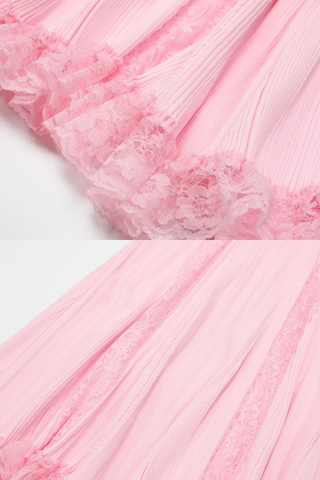Luxe Ribbed Knit Off-Shoulder Lace Panel Long Dress