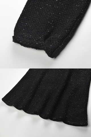 Long Sleeve Glitter Knit Dress with Bow Detail