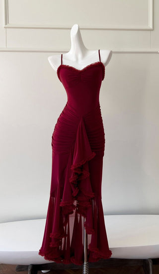 Elegant Sleeveless Long Mesh Dress with Ruffled Details