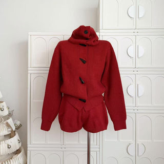 Ribbed Knit Cropped Jacket & High-Waist Shorts Set