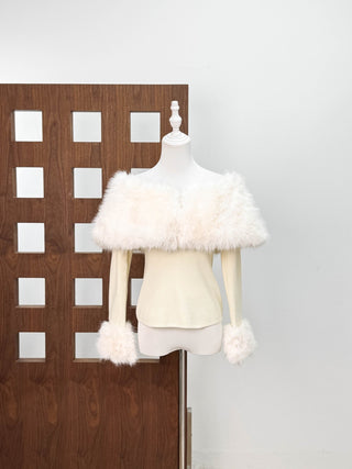 Faux Fur Off-Shoulder Top & Mini Skirt Two-Piece Set