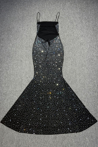 Crystal Embellished Backless Evening Mesh Long Dress