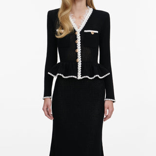 Contrast Trim Peplum Knit Top & Long Skirt Set