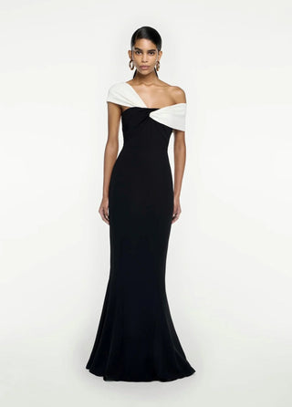 Asymmetric Bow Neck Mermaid Long Dress