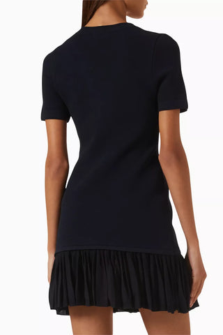 Gold Button Short Sleeve Fitted Mini Dress with Ruffle Hem