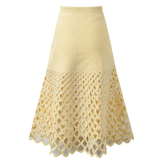 Crystal Embellished Openwork Crochet Long Skirt