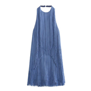 Backless Fringe Halter Mini Dress