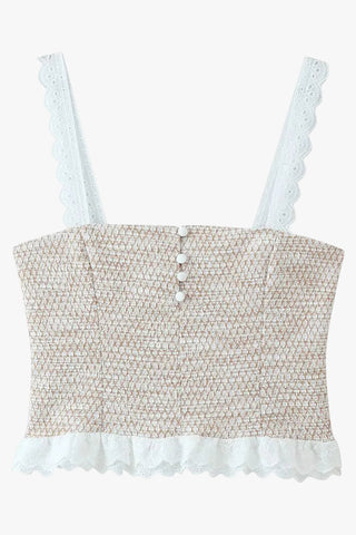 Textured Tweed Lace Trim Sleeveless Crop Top & Wide Leg Pants Set