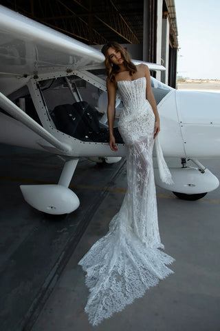 Lace Corset Draped Sheer Long Dress