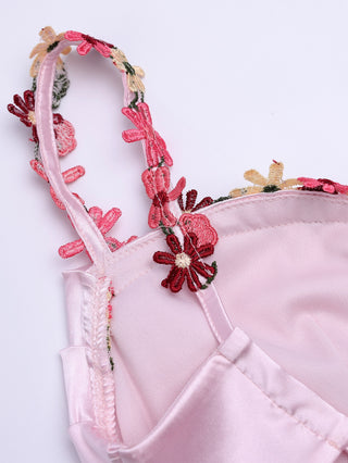 Floral Strap Satin Long Dress with Sleeveless Cowl Neck Design