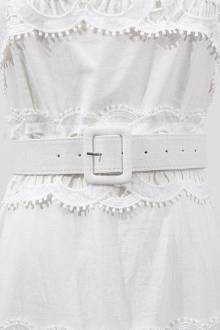 Statement Lace Cutwork Belted Tiered Long Dress