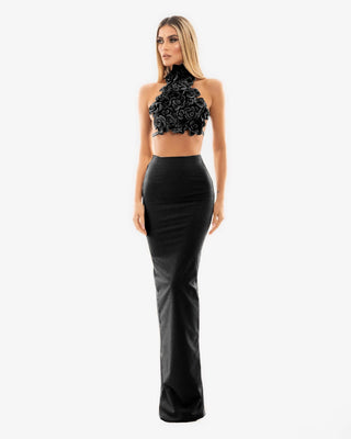 Rosette Halter Crop Top & Fitted Maxi Skirt Set