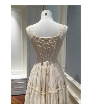 Embroidered Lace Corset Sleeveless Long Dress with Tiered Skirt