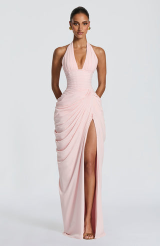 Draped Halter Corset Long Dress with High Slit