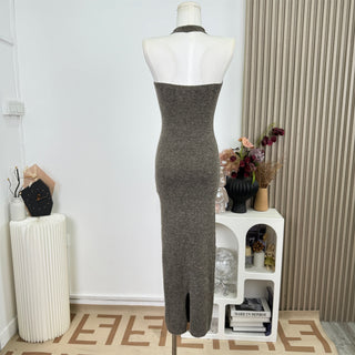 Knit Long Dress with Matching Open Cardigan Set