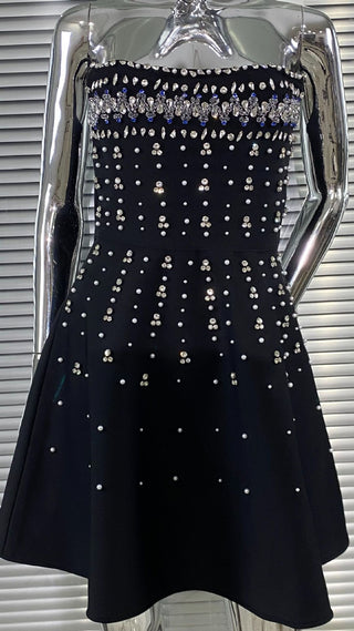Crystal Bandage Embellished Strapless Sleeveless A-Line Mini Dress