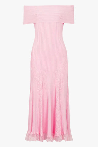 Luxe Ribbed Knit Off-Shoulder Lace Panel Long Dress