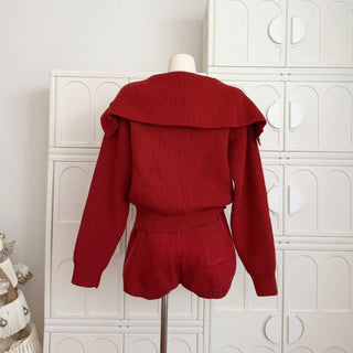 Ribbed Knit Cropped Jacket & High-Waist Shorts Set