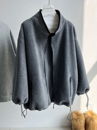 Oversized Zip-Up Fleece Jacket with High Neck & Adjustable Hem