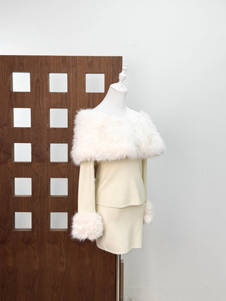 Faux Fur Off-Shoulder Top & Mini Skirt Two-Piece Set