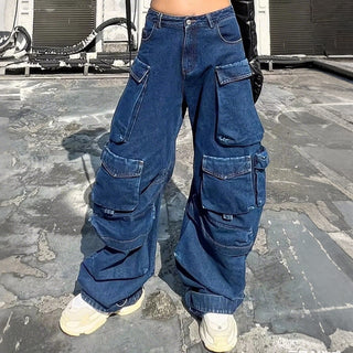 Multi-Pocket Wide Leg Cargo Jeans