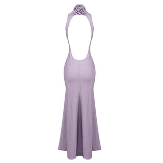 Shimmer High-Neck Open-Back Sleeveless Long Dress
