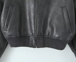 Cropped Faux Leather Bomber Jacket with Zip Detail