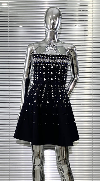 Crystal Bandage Embellished Strapless Sleeveless A-Line Mini Dress