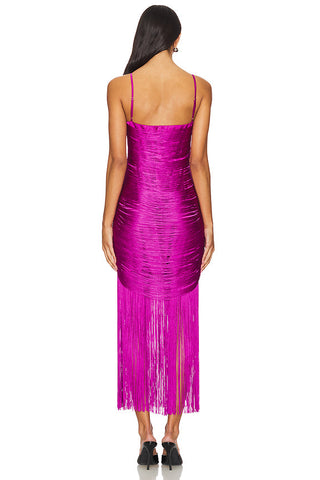 Slim-Fit Fringe Bandage Long Dress with Spaghetti Straps