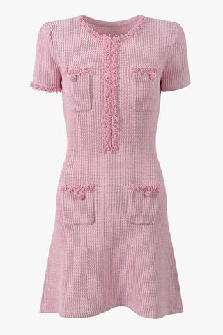 Luxe Textured Knit Short Sleeve Pocket Detail Mini Dress