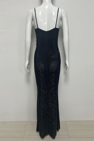 Sequin Lace Corset Long Dress – Spaghetti Strap Evening Gown