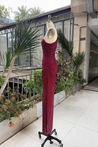 One-Shoulder Shimmer Mesh Long Evening Dress