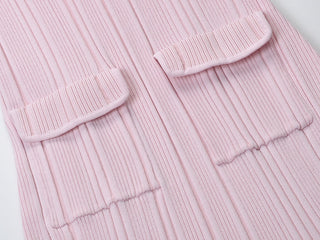 Ribbed Knit Long Dress with Collar and Button Detail
